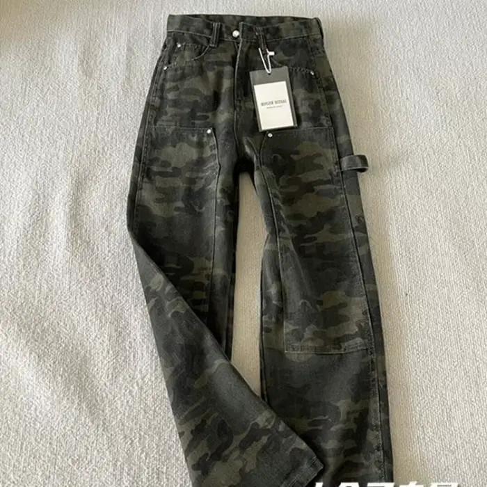 Jean américain rétro camouflage à jambe large pour femme