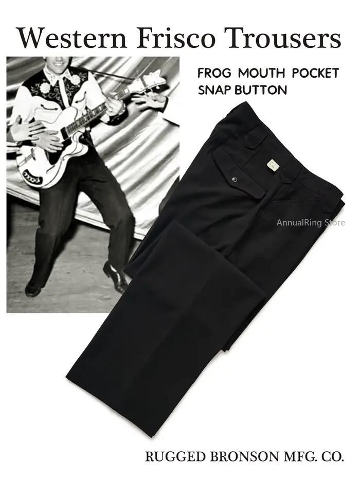 Pantalon robuste Bronson Frisco noir taille haute style western rockabilly pour musicien coupe ample