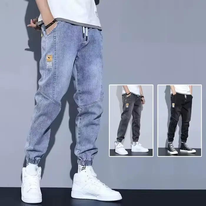 Jeans pour hommes, pantalon en denim harem à nouer élastique