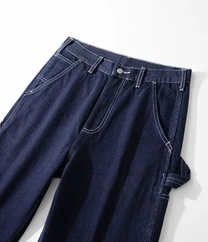 American Vintage Raw Denim Rail Worker Jeans - Pantalon de travail rayé multi-poches Americana