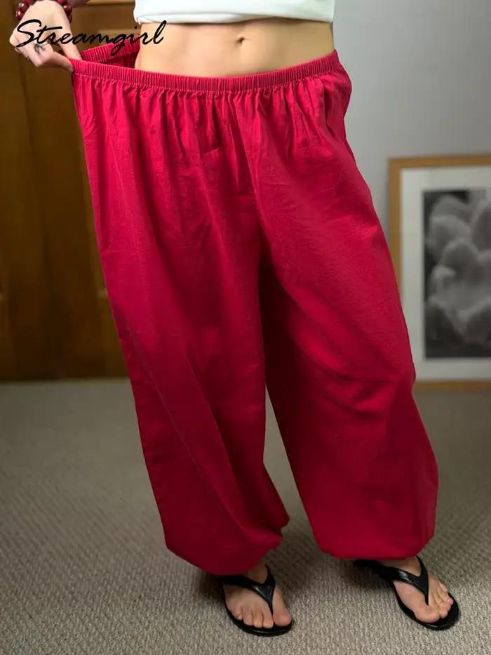 Pantalon Streamgirl rouge ample en coton pour femme