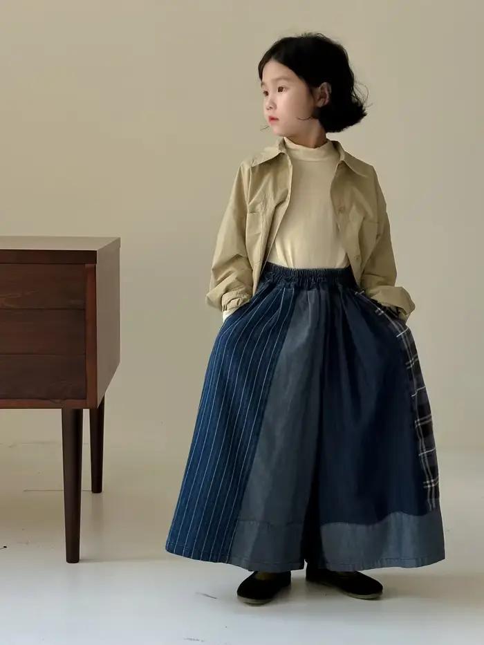 Pantalons pour enfants 2024 automne édition bébé fille coréen épissé plaid denim jambe pantalon enfants décontracté ample jambe large pantalon