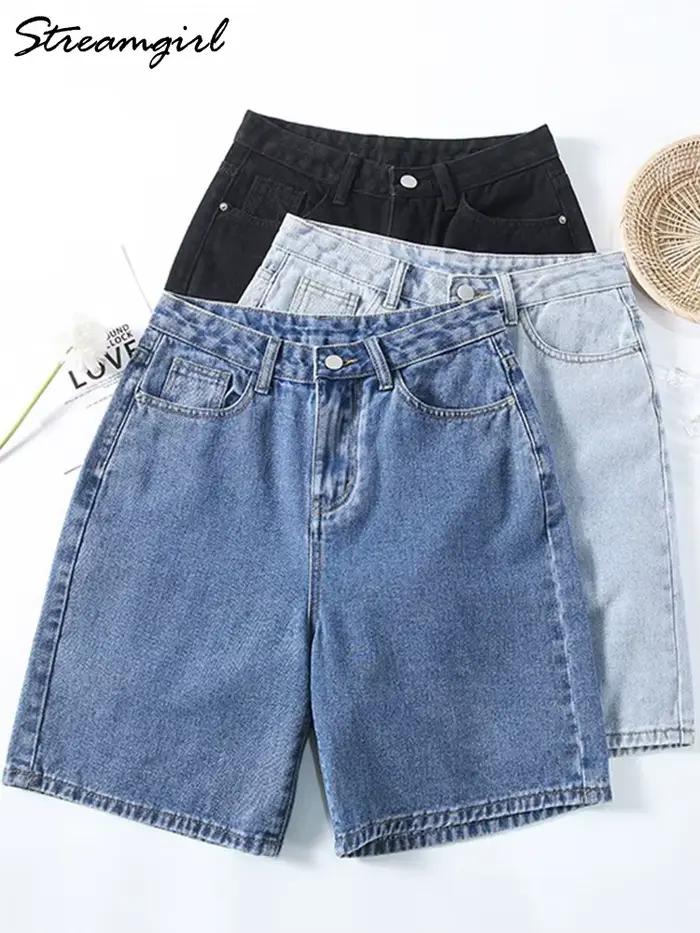 Shorts en jean taille haute Streamgirl pour femmes, vintage, denim, ample, court, droit, été, 2025