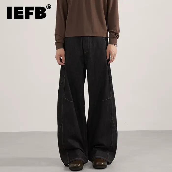 IEFB Style américain hommes Denim pantalon couleur unie lavé décontracté Cleanfit droite jambe large tout-amtch ample homme jean nouveau 9W4159