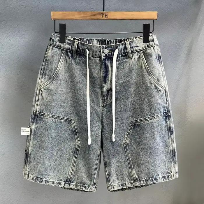 Short en jean uni homme décontracté vintage longueur genou toile adoucissante mode de luxe été occasions informelles
