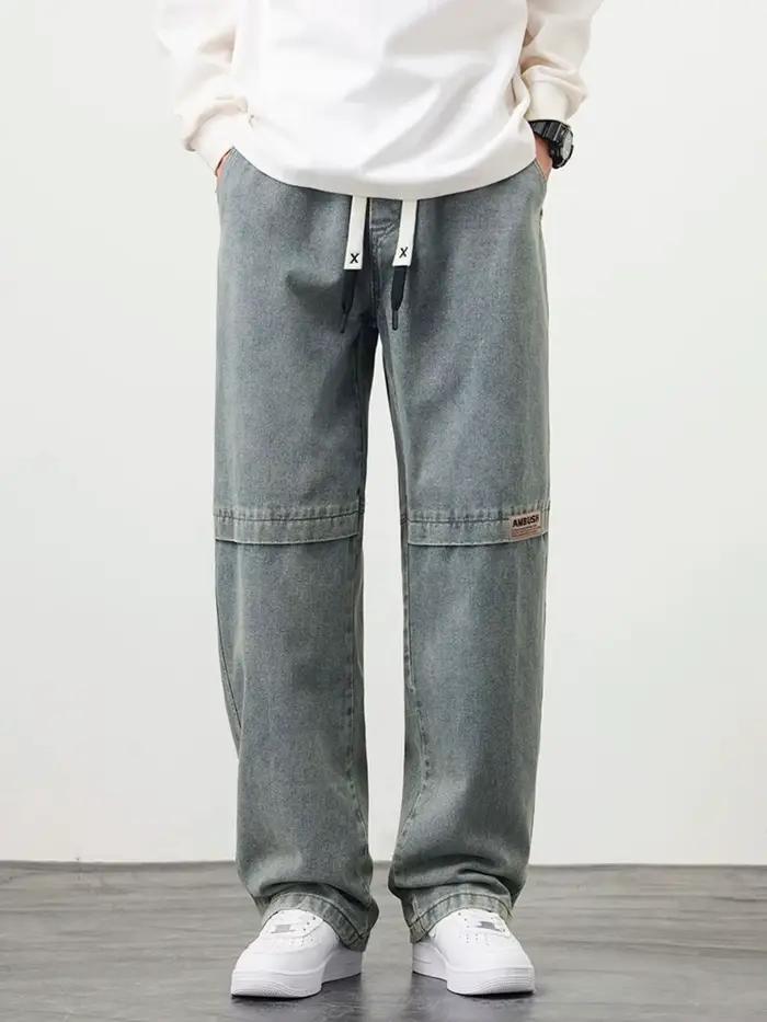Nouveau Jean Rétro Homme Grande Taille avec Cordon de Serrage Pantalon en Denim Ample Coton Décontracté Coupe Droite Taille 5XL Occasions Quotidiennes Polyester Coton Robuste Polyvalent