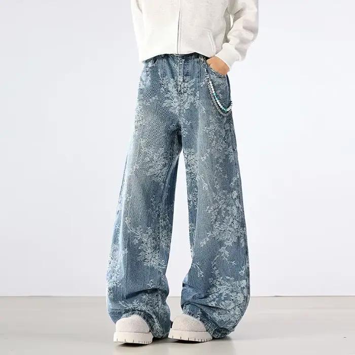 Jean brodé automne hiver nouveaux Styles pantalon ample à jambes larges rétro droit résistant à l'usure lavage à l'eau