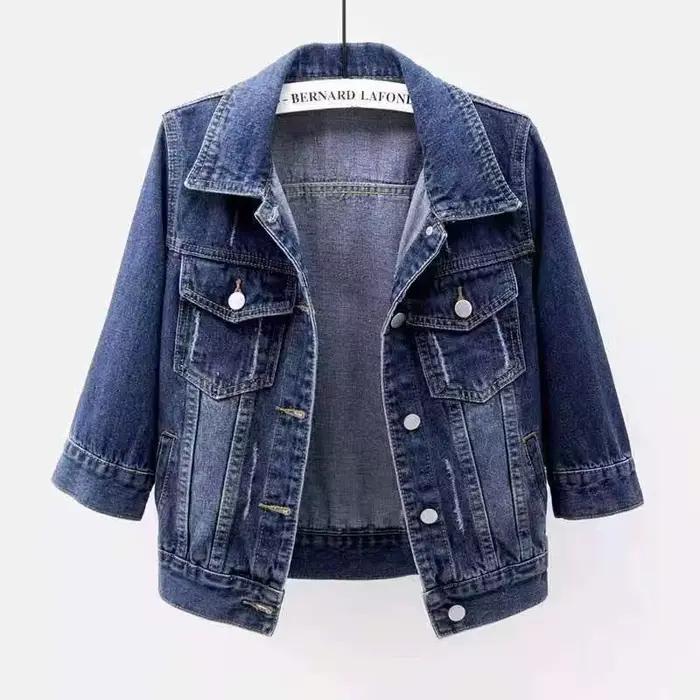 Veste en Jean à Manches Trois Quarts pour Femme, Style Décontracté, Matière Coton Polyester, Occasions Printemps Été