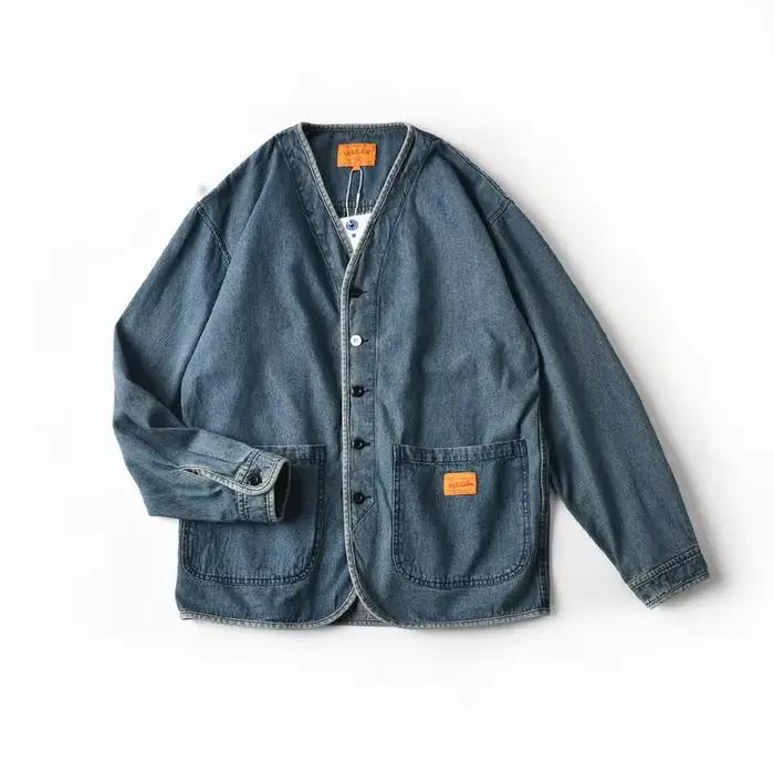 Veste en jean délavé style rétro japonais pour homme