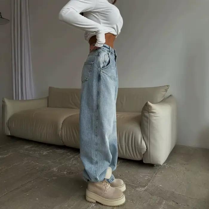 Jean Vintage taille basse délavé à jambes droites