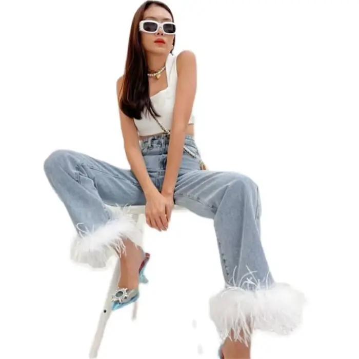 Gland plumes conception de niche avancée taille haute droite jambe large pantalon jean