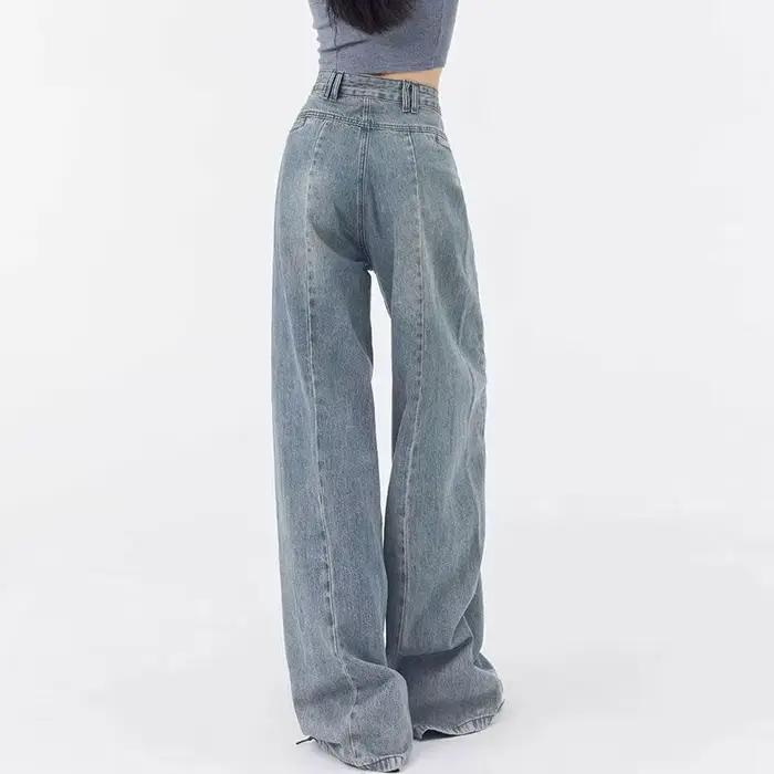 Jean taille haute à jambe large style américain pour femme