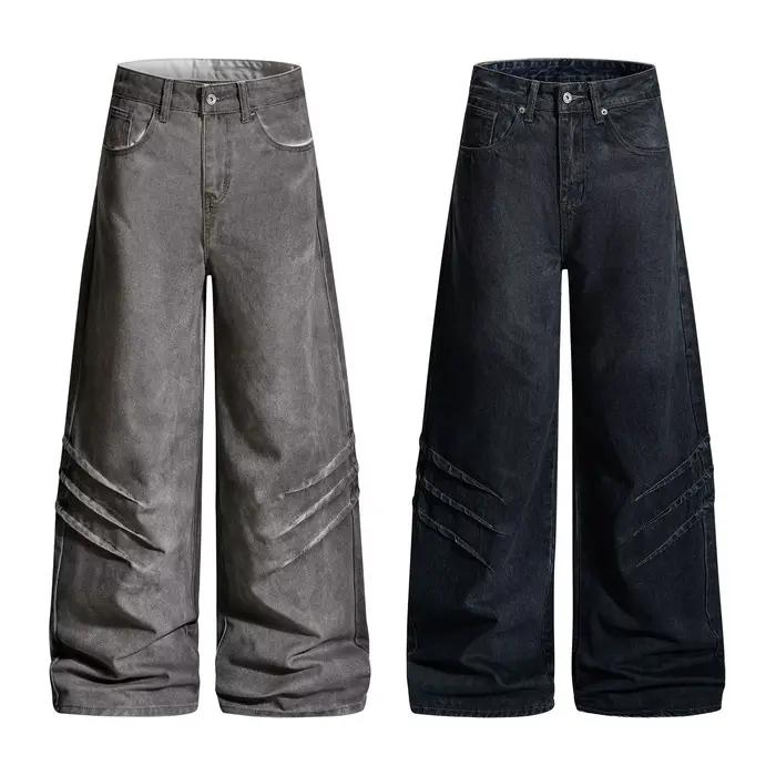 Jeans droits délavés et vieillis pour hommes et femmes