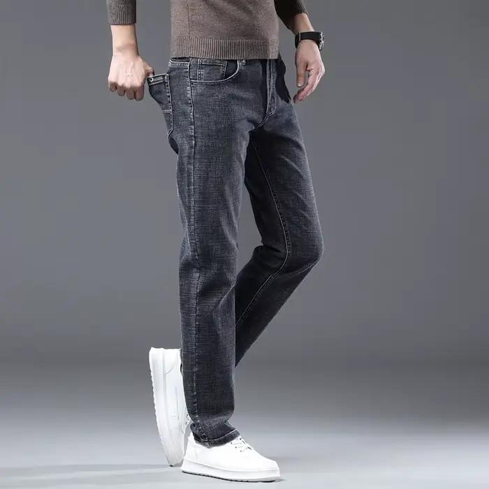 Mode jean droit hommes élastique ajusté affaires pantalon