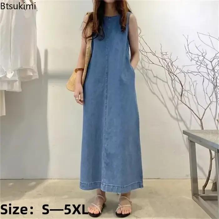 Robe d'été sans manches en jean pour femme 2026