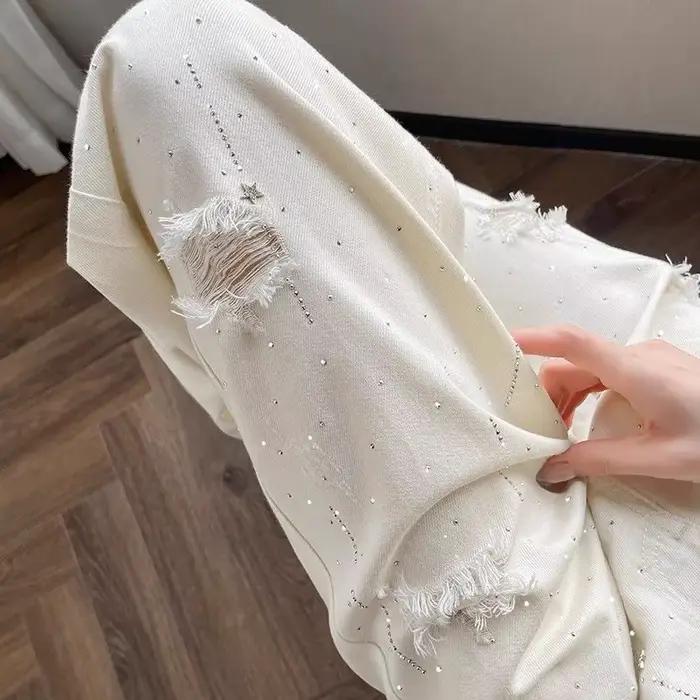 Jean blanc respirant à jambes larges pour femmes