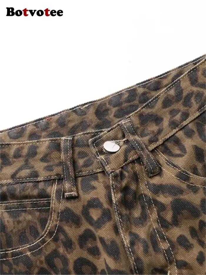 Botvotee jean taille haute imprimé léopard pour femmes Y2k rétro Streetwear Denim pantalon Hip Hop droit jambe large
