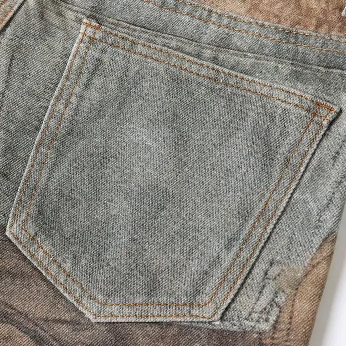 Jeans patchwork imprimé homme style high street loose straight denim pour printemps automne ocassions décontractées