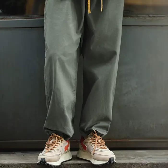Pantalon Maden Vintage Homme Kaki Décontracté avec Ceinture Élastique et Détails Noués à la Cheville Occasions Spéciales et Journées Polyvalentes