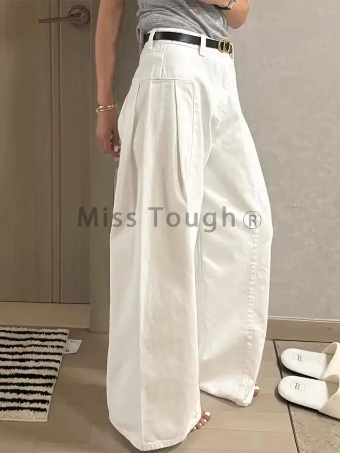 Jean à jambes larges Miss Tough pour femmes, denim mince, style vintage coréen, nouveau design féminin, haute taille, amincissant, droit, mode printemps