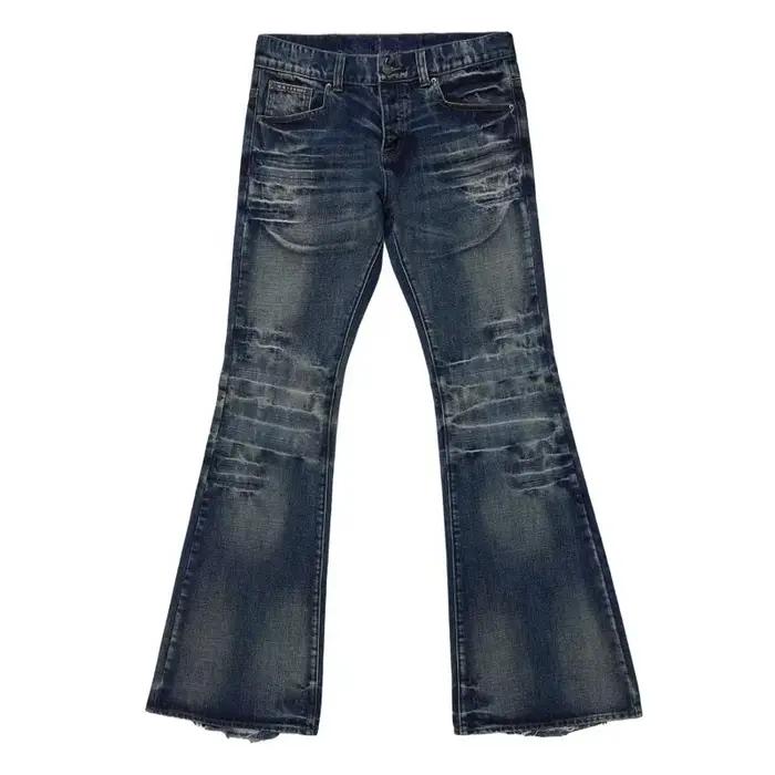 Jean pour hommes Harajuku Y2K Streetwear mi bleu pantalon en Denim évasé Vintage délavé Bootcut jambe large coupe ample gothique haute rue nouveau