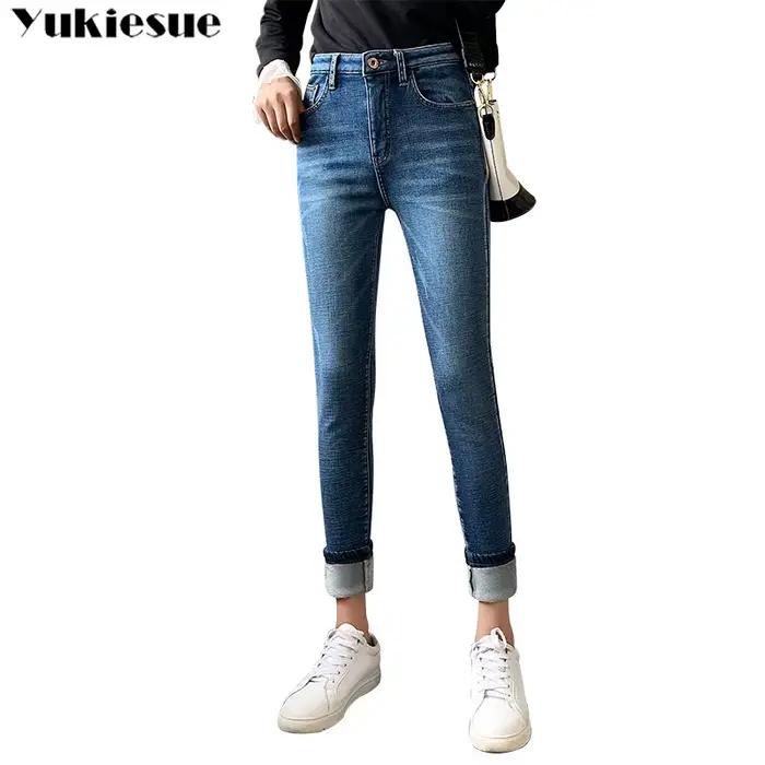 Hiver épais femme velours femmes taille haute jean moulant Simple polaire chaud coupe ajustée Stretch dames décontracté Denim crayon pantalon