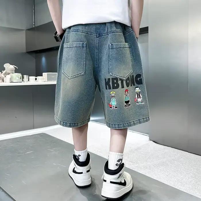 2025 mode Denim Shorts pour garçons adolescent enfants taille élastique dessin animé Capris Jean pantalons courts pour