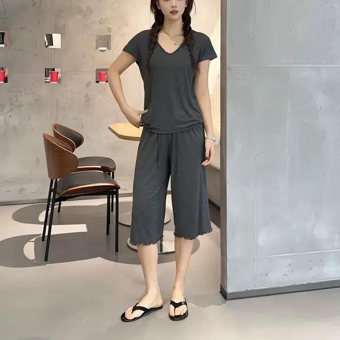 Pantalon large fluide taille haute pour femme
