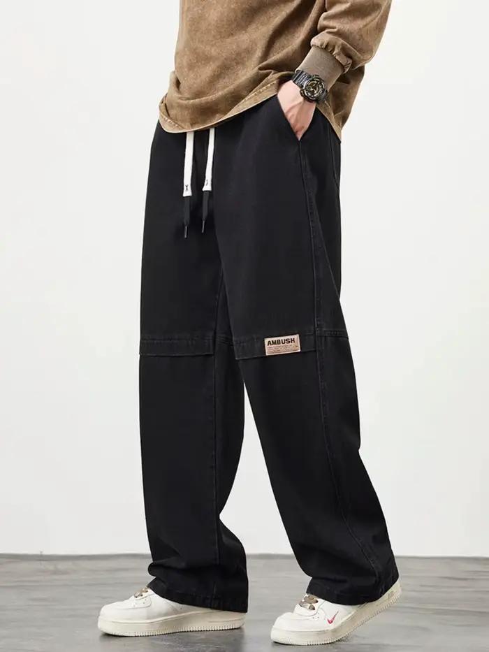 Nouveau Jean Rétro Homme Grande Taille avec Cordon de Serrage Pantalon en Denim Ample Coton Décontracté Coupe Droite Taille 5XL Occasions Quotidiennes Polyester Coton Robuste Polyvalent