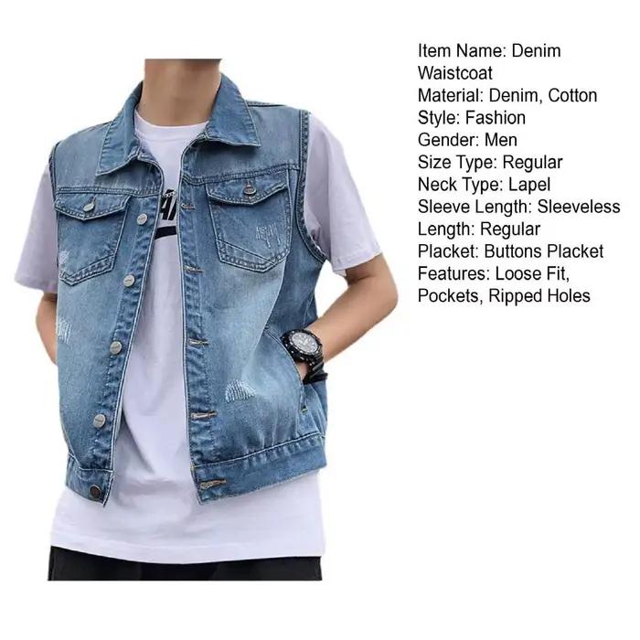 Hommes Denim gilets 2023 printemps été déchiré Long trou jean gilet mode sans manches décontracté veste d'extérieur