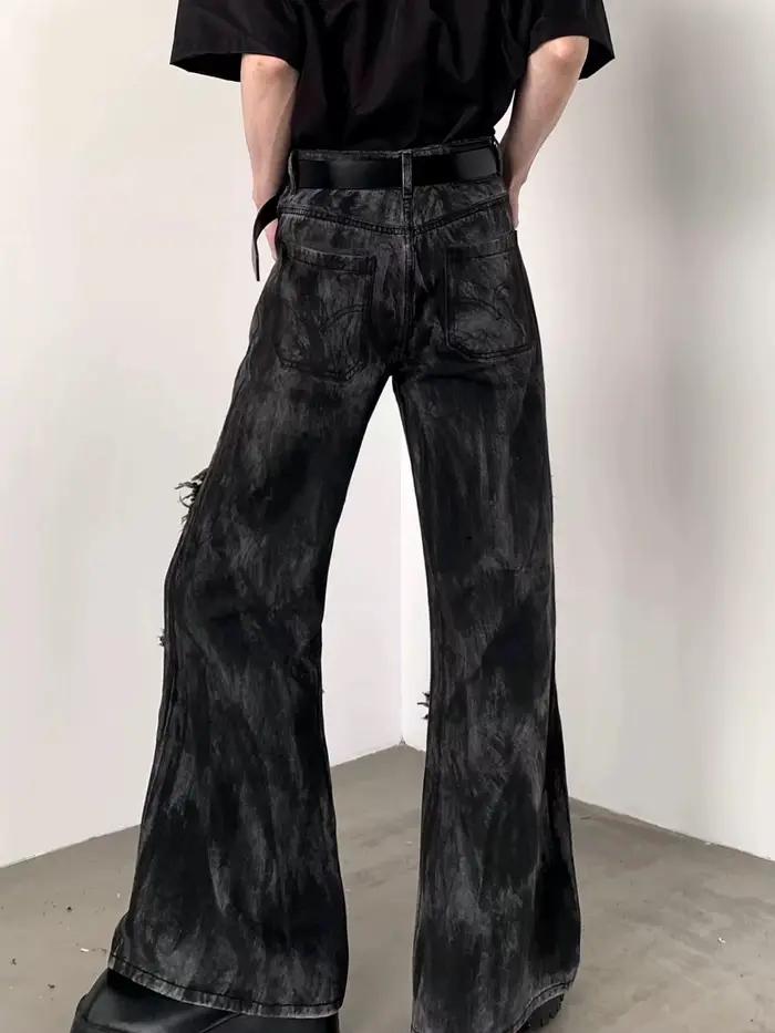 Niche Design hommes jean lavage boue-teinture contraste couleur pantalon ample droit jambe large