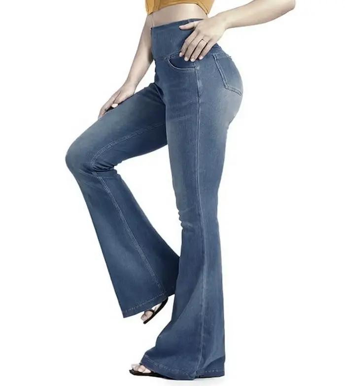 Jean évasé Super extensible à taille large pour femmes
