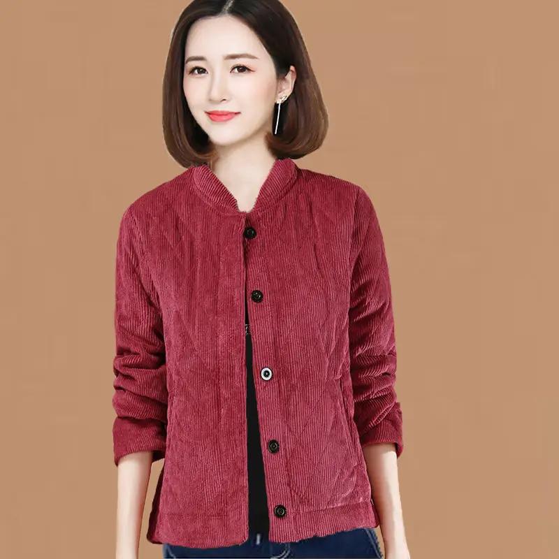 Manteau en coton matelassé pour femme, veste courte légère, haut décontracté en velours côtelé, pard