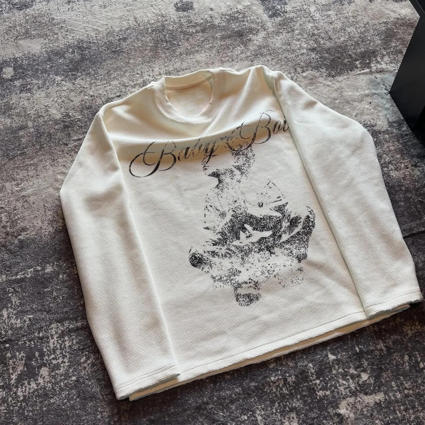 Nouvelle Arrivée 2026 – T-shirt Femme Y2K en Maille Gaufrée à Manches Longues, Imprimé Lettres Anges