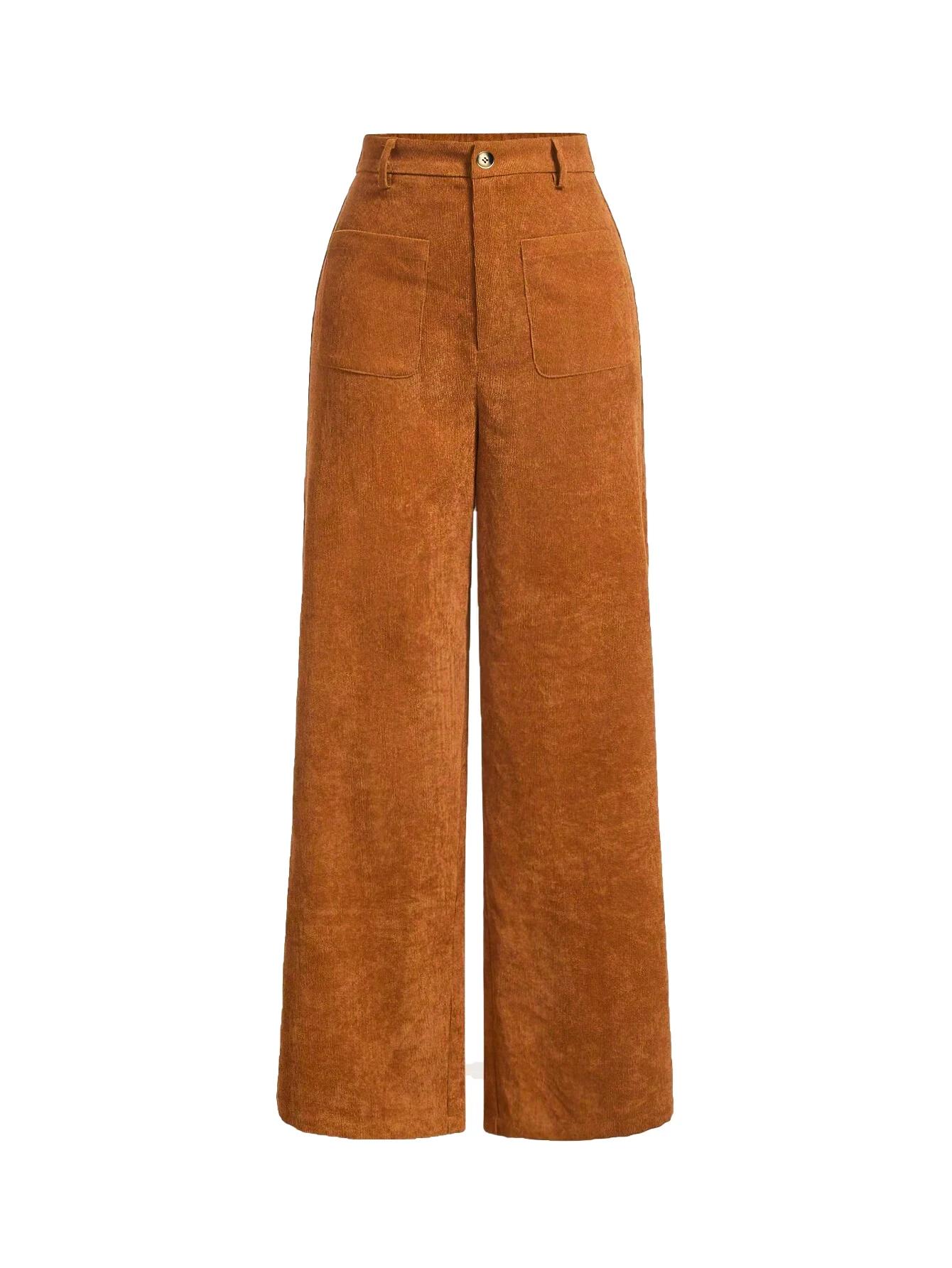 Pantalon à jambes larges avec poches unies et boutons sur le devant pour femmes, pantalon taille hau