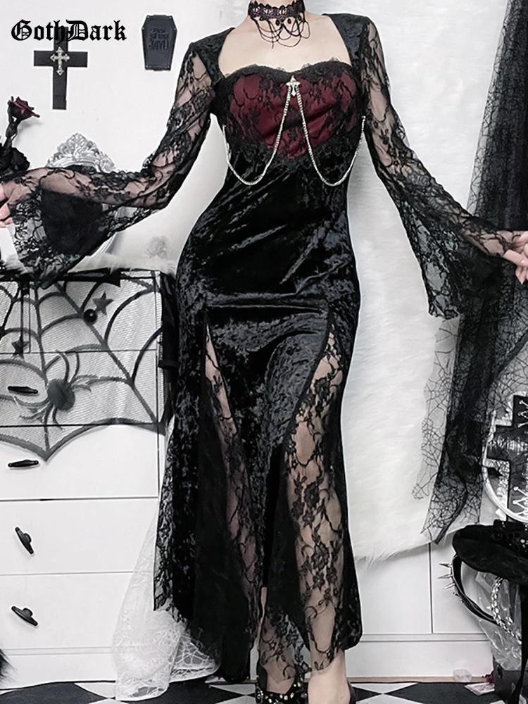 Goth foncé élégant centre commercial gothique femmes robes de soirée Grunge esthétique e-girl velour