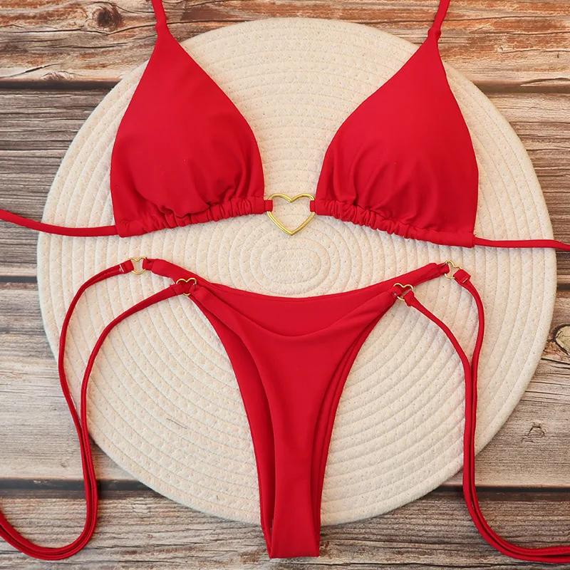 Femmes Sexy brésilien Bikini ensemble licou Triangle haut string bas deux pièces maillot de bain coe