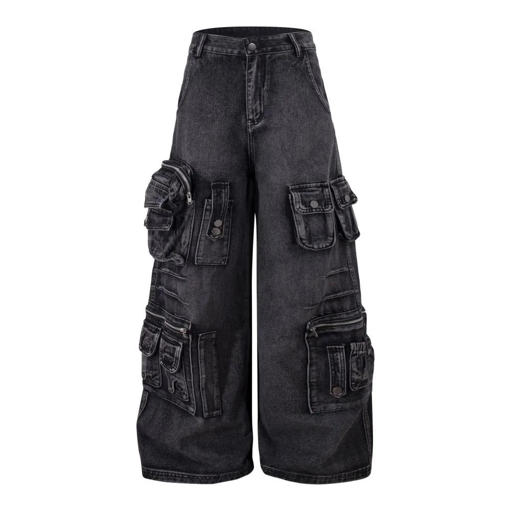 Jean décontracté pour femme, nouveau style fonctionnel, multi-poches, coupe ample et large, style wo