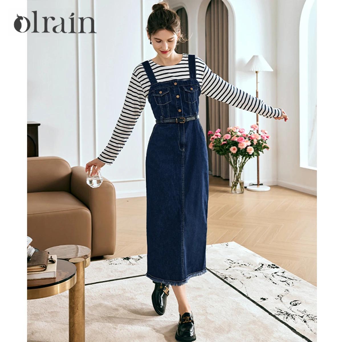 Robes Salopettes en Jean OLrain pour Femme 2026 – Robe Longue Vintage Sans Manches à Col Carré en Co