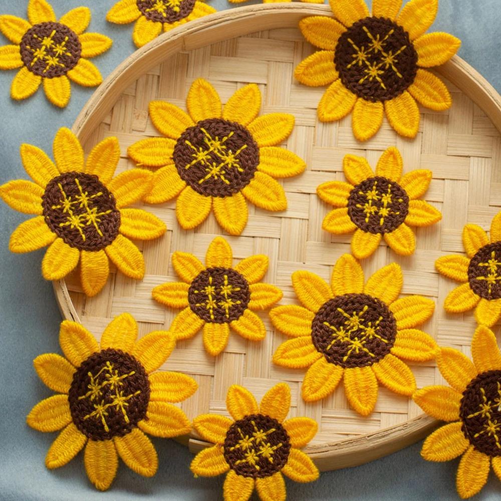 Patchs de broderie tournesol pour sac et jean, 7.2cm de large, réparation à coudre, 5 pièces