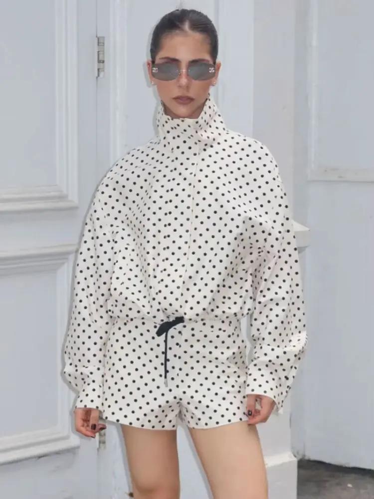 HH – ensemble imprimé à pois pour femme, veste à manches longues, col roulé, cordon de serrage + sho