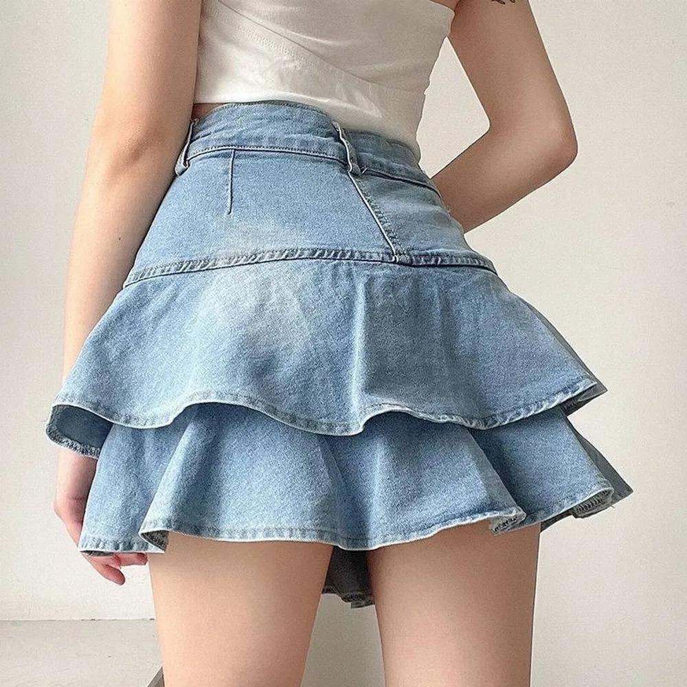 Vintage Denim jupe Shorts femmes été mode coréenne taille haute a-ligne lavage bleu mince mignon Sex