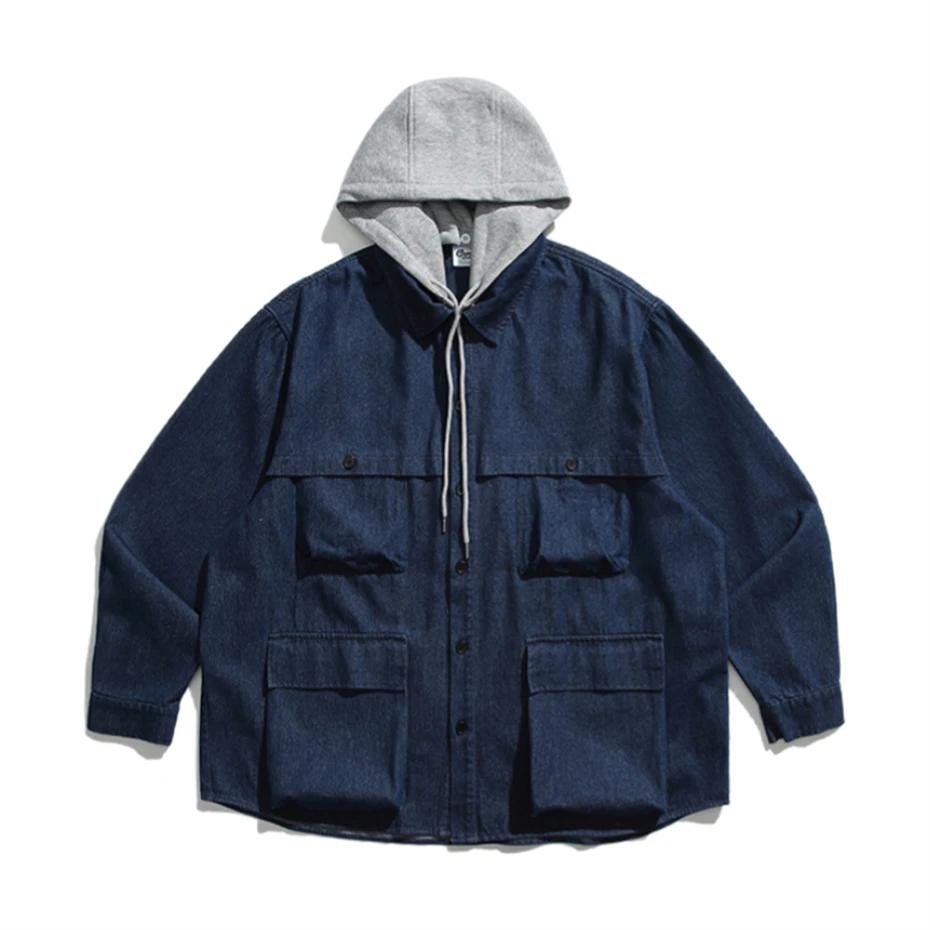 Veste en jean à capuche pour hommes, Streetwear Harajuku, sweat à capuche amovible, surdimensionné,