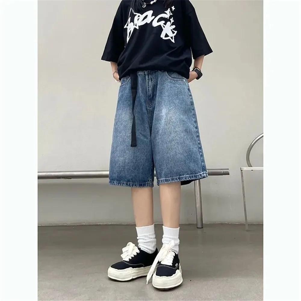 Y2K Baggy avec ceinture Jean Shorts Vintage jambe large Denim Shorts américain Streetwear décontract