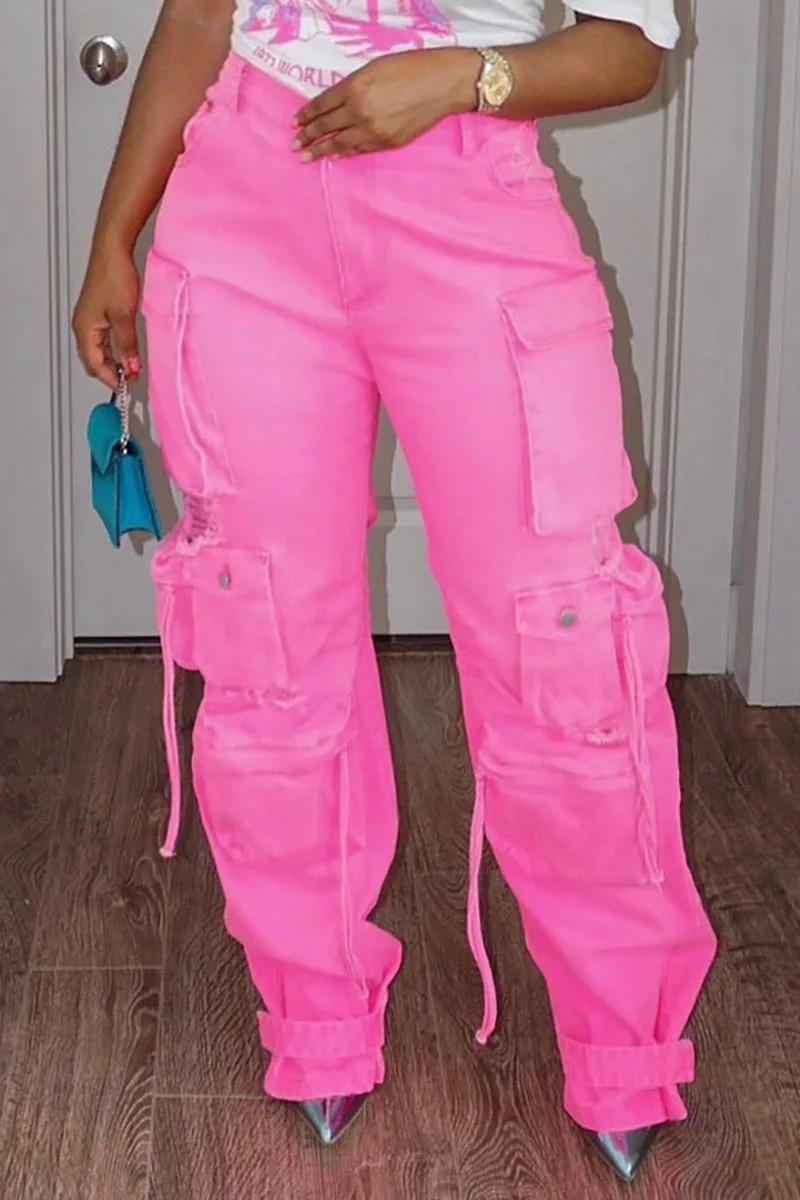 Grande taille Cargo Denim jean poches boutons femmes mode jean pantalon taille haute décontractée Streetwear Vintage Hip Hop pantalon pantalon
