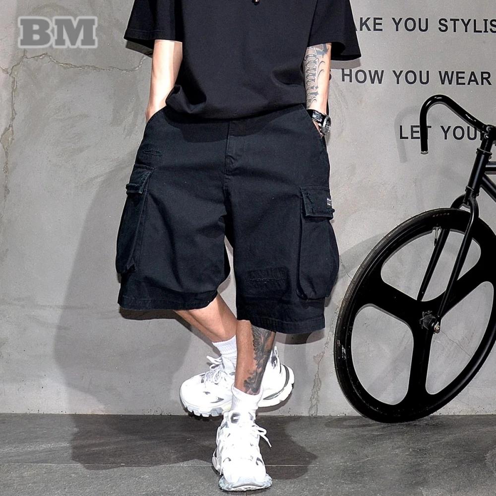 Short Cargo japonais coréen pour hommes, en coton épais, 5 pouces, Premium, en détresse, Streetwear, pantalons décontractés tendance, été