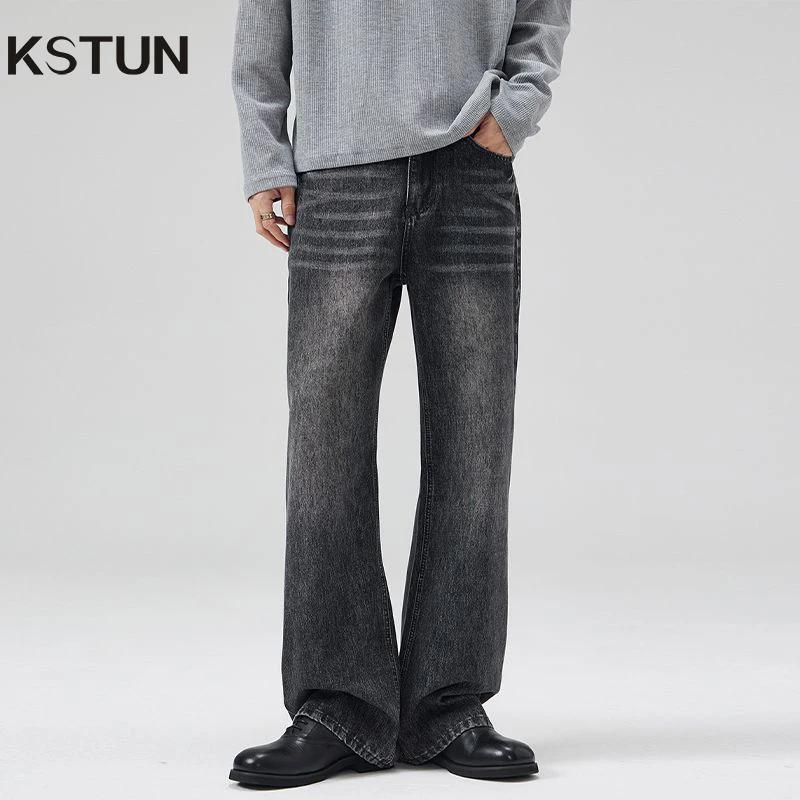 KSTUN 2025 printemps nouveaux hommes jean évasé coupe botte Denim pantalon droit Vintage gris jean hommes confort hommes pantalon cloche bas