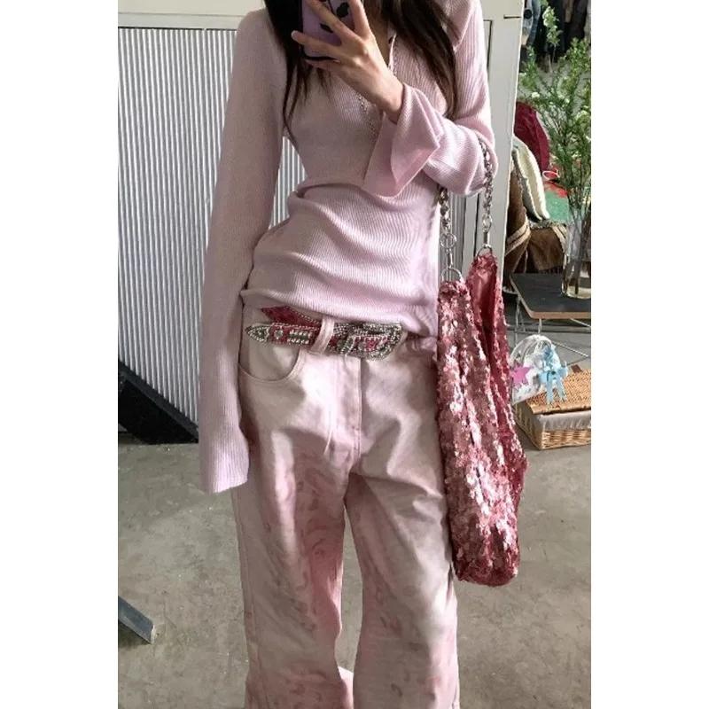 Jean Vintage rose taille haute pour femmes, jambes larges, dos, amincissant, Type exclusif, pantalon en Denim pour dames, été 2025